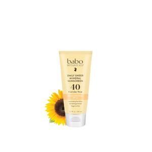 Babo Botanicals Daily Sheer Mineral Face Sunscreen Lotion SPF40 - Natural Zinc Oxide & Titanium Dioxide - 70% Organic Ingredients - Raspberry Oil & Aloe Vera - Fragrance Free - For Face - For all ages (1.7 Fl Oz (Pack of 1))