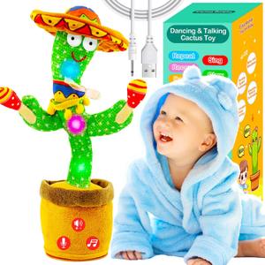 Rechargeable Dancing Talking Cactus Toy w/Volume Adjustable, Cactus Baby Toy Repeat What You Say, Baby Toys for Boys Girls, Singing Mimicking Cactus Toy, Birthday or Christmas Gifts for Grandkids