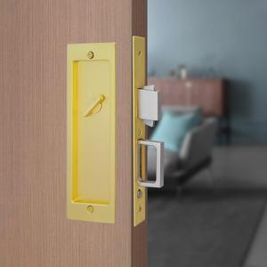 Modern Pocket Door Hardware Set - Privacy Lock with Finger Flush Pulls & Soft Close, for Sliding Barn Doors, Pocket Doors, Bedroom (Gold, Privacy)