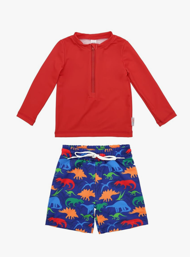 ALVABABY Long Sleeve Baby/Toddler Boys' Rash Guard Sets,Boy Swimsuit UPF 50+ Sun Protection 2 Piece Bathing Suit , Size 18 Months