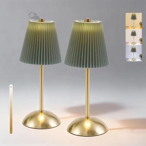 2-Pack Cordless Table Lamps LED, Small Wireless Battery Operated Lamp, 3 Color Temperature & Stepless Dimming, Rechargeable Touch Lamp for Nightstand, Dining Table, Entryway, RV (Green)