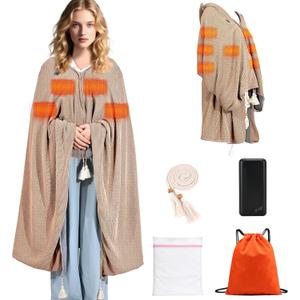 71" x 43" Wearable Heated Blanket, 20,000mAh 7.4V Power Bank, 3 Heat Levels, 11 Panels, Machine Washable, Laundry Bag & Belt (Apricot White)