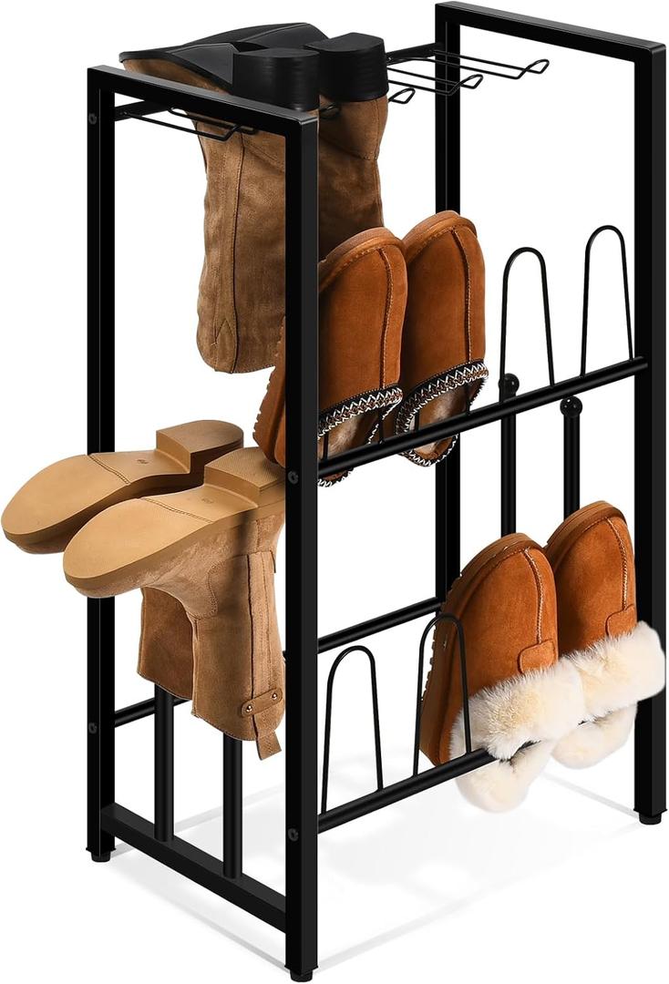 GADFISH Free Standing Shoe Racks, Vertical Boot Rack, Black Metal Boot Storage Organizer Tall Boots Organizer for Closet, Entryway, Shoe Rack for Boots, Sneakers, Fit 8 Pairs