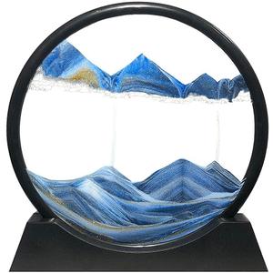 Muyan Moving Sand Art Picture Sandscapes in Motion Round Glass 3D Deep Sea Sand Art for Adult Large Desktop Art (Blue, 7 Inch)