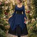 LTAKK Renaissance Dress Medieval Costume Victorian Dresses Women Peasant Gothic Fairy Witch Wedding Dress (Blue, S)