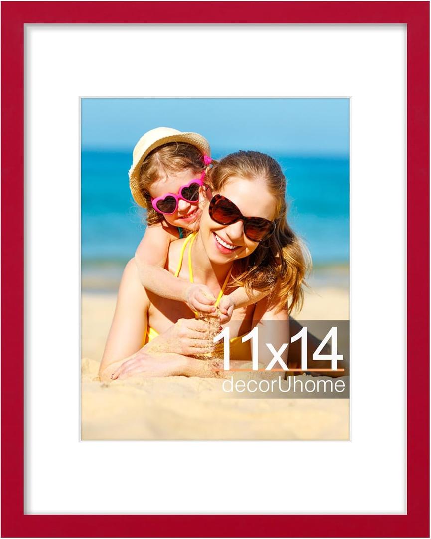 DecorUhome 11x14 Picture Frame, Display Pictures 8x10 with Mat or 11x14 without Mat, Wall Mounting Photo Frame, Red, 1 Pack
