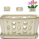 W&W Orchid Pot with Holes and Saucer for Repotting and Better Grow, Cream White, 9.7 Inches