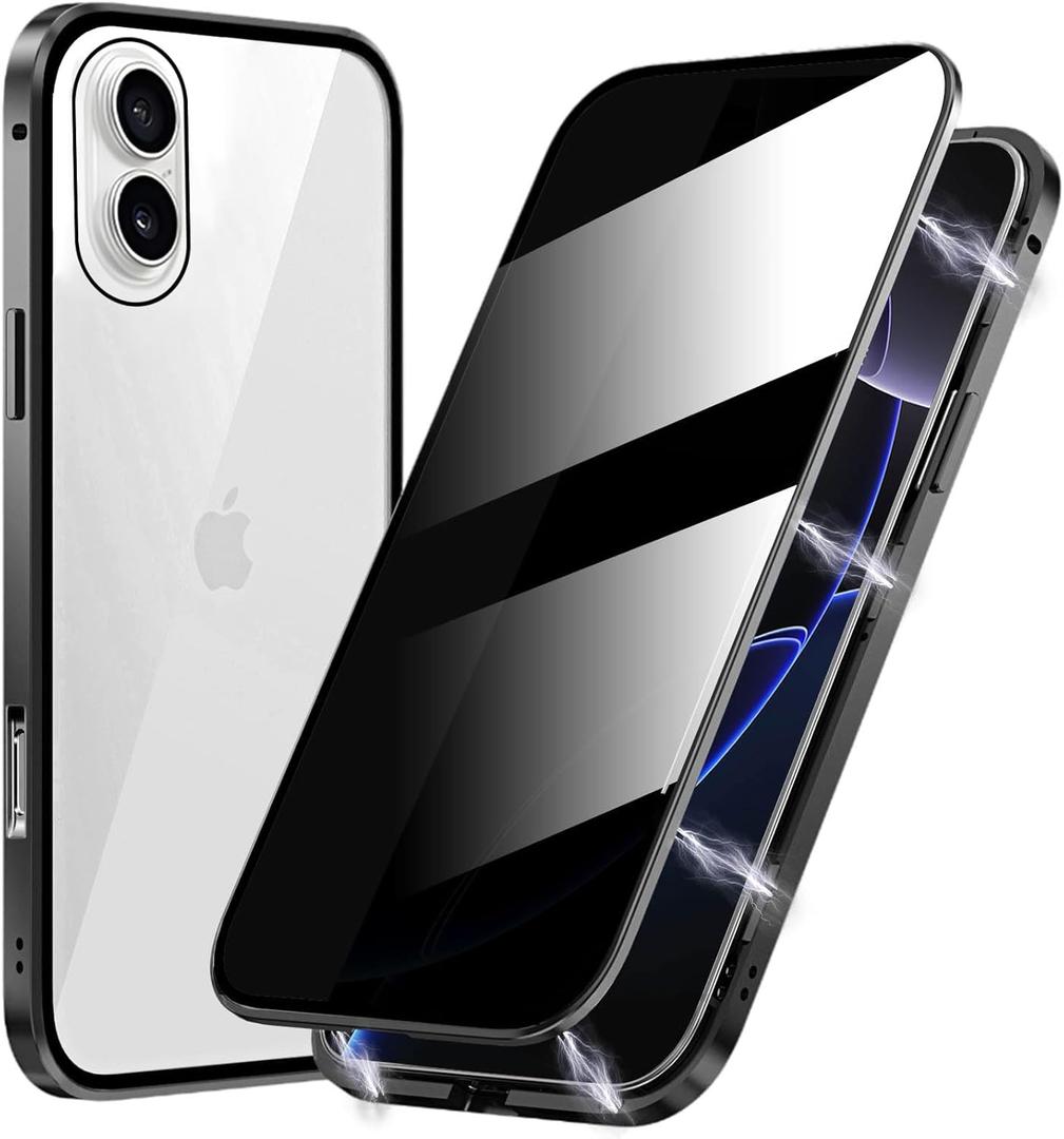 Metal Titanium Frame Privacy Case for iPhone 17, Privacy Screen Protector, Magnetic Adsorption with Safety Buckle Lock, Double Side Tempered Glass, Clear Back Full Body Protection Anti Peep Cover