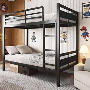 GalnFu Metal Bunk Bed Twin Over Twin, Heavy Duty Steel Frame with Full-Length Guardrail, Space-Saving Design with Under-Bed Storage, No Box Spring Needed, Noise-Free, Easy Assembly, Black