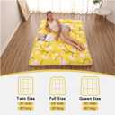 Zelladorra Japanese Floor Mattress, Futon Mattress with Portable Storage Bag and Washable Cover, Roll Up Thick Tatami Mat Suitable for Camping, Guest Room, Yellow Flower, Twin