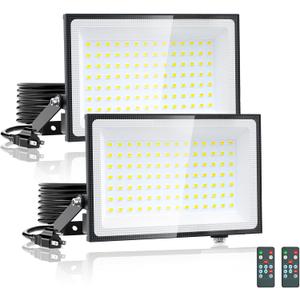 Onforu 100W Dusk to Dawn LED Outdoor Flood Light with Timer, 9000LM Adjustable Brightness Work Light, IP66 Waterproof Security Light with Plug for Yard 2 Pack