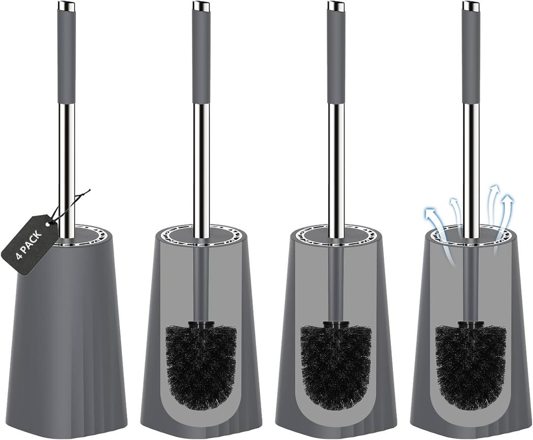 SetSail Toilet Brush, Compact Size Toilet Bowl Brush and Holder Toilet Brushes for Bathroom with Stainless Steel Handle Toilet Cleaner Brush with Durable Scrubbing Bristles, 3 Packs, Gray