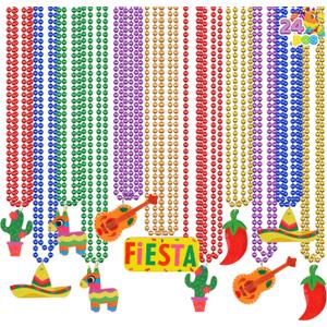 JOYIN 24 PCS Cinco de Mayo Necklaces Bead, Fiesta Beaded Necklace for Mexican Themed Bachelorette Party Favors, Taco Tuesday, Dia De Muertos Festivals, Photo Props Carnivals Event Decorations