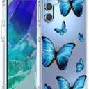 Case for Galaxy M55 Case/Samsung M55 5G/Galaxy C55 5G/Galaxy F55 5G SM-M556B Cute Case, Clear Flexible Bumper TPU Soft Rubber Silicone Cover Phone Case for Samsung Galaxy M55 Blue Butterfly