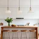 Brass Vintage Ceramic Pendant Light Fixture，Mid Cenrury White Ceramic Chandelier with Petal-Shaped Cutouts Hanging Light for Kitchen Island Dining Room Bedroom Hallway
