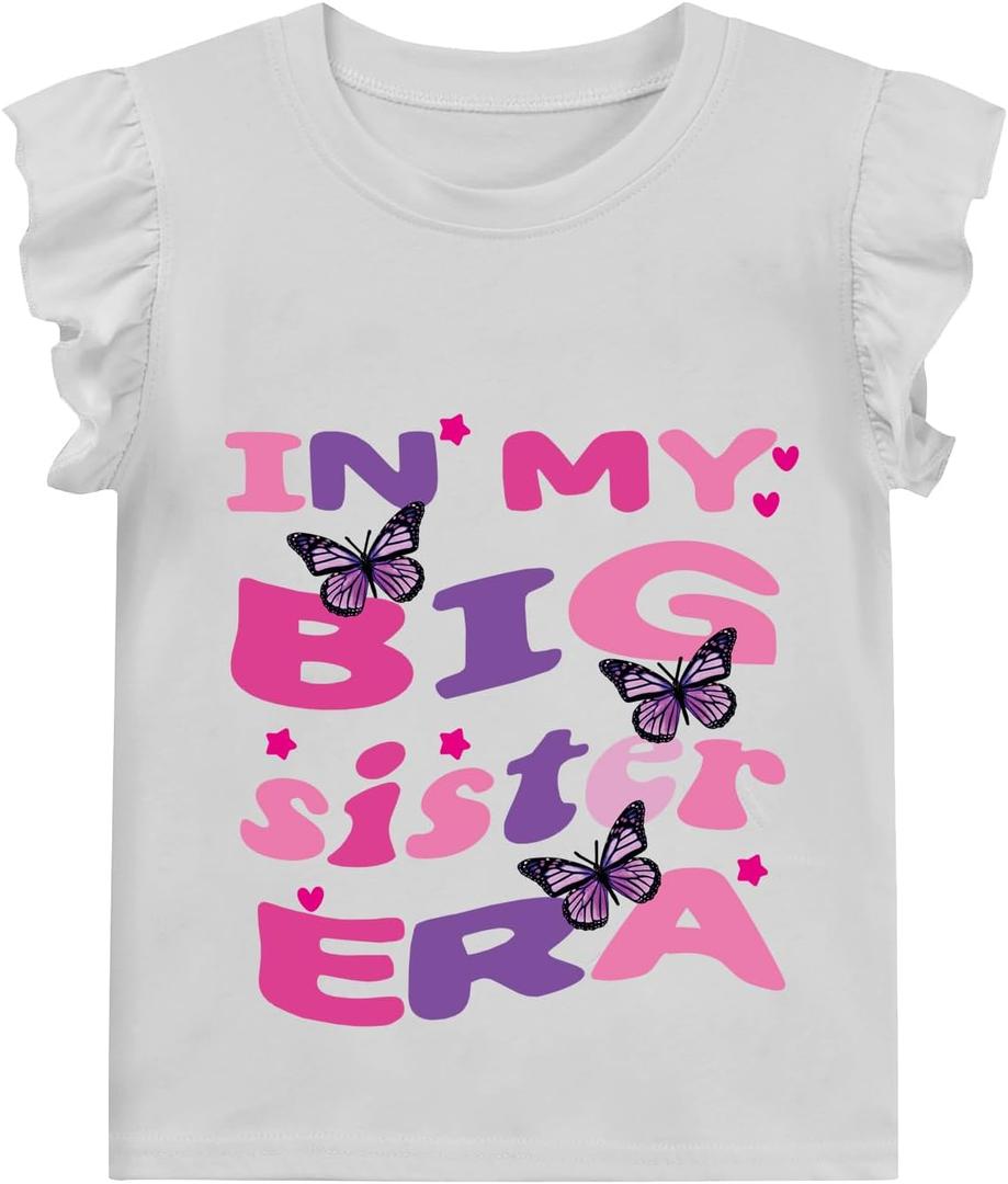 Big Sister Shirt for Girl Promoted to Big Sister Announcement Dinosaur Rainbow Elephant Outfit for Toddler Girl (White)
