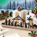 Metal Nativity Sets for Christmas Decorations Black Metal Nativity Scene with Wooden Base for Xmas Home Indoor Mantel Tabletop Office Kitchen Table Shelf Decor (Classic)