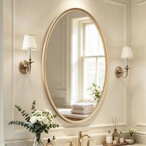 USHOWER Brushed Gold Oval Bathroom Mirror 20x28 Inch