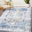 COZYLOOM Vintage Rug 8x10 Machine Washable Living Room Rug Low Pile Ultra Thin Rug Non Slip Accent Rug Indoor Floor Cover for Bedroom Dining Room, Blue Multi