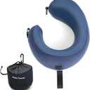 C CUSHION LAB Travel Pillow, Award-Winning Patented Ergonomic Design for Chin & Neck Support Memory Foam Neck Pillow, Compact Airplane Pillow for Traveling, Flight, Car (Navy, Medium)