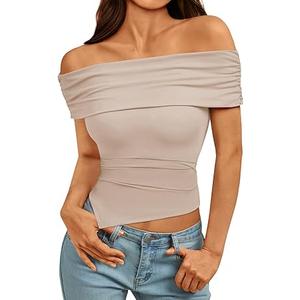 Imily Bela Women's Summer Off The Shoulder Tops Casual Asymmetrical Slim Fit Y2K Going Out Cropped Shirts,  XXL