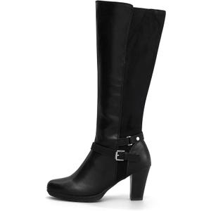 mysoft Women's Knee High Boots Chunky Heel Boots with Zipper (6, Black)