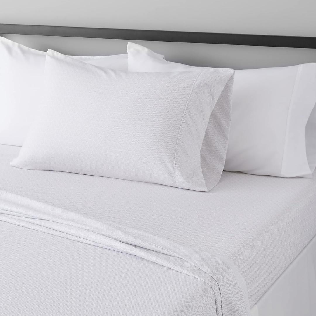 Amazon Basics Lightweight Super Soft Easy Care Breathable Wrinkle Resistant Brushed Microfiber 3 Piece Bed Sheet Set with 14-Inch Deep Pockets, Twin, Gray Crosshatch