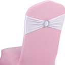 Peomeise 50pcs White Spandex Chair Sashes with Buckle Slider for Wedding, Party Decoration