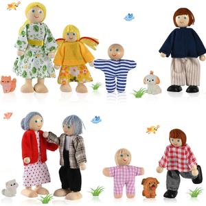 12 Pcs Wooden Dollhouse People, Dollhouse Family Set, Wooden Doll House People, Doll Family Pretend Play Figures Accessories Toy Gift for Kids Ages 3+