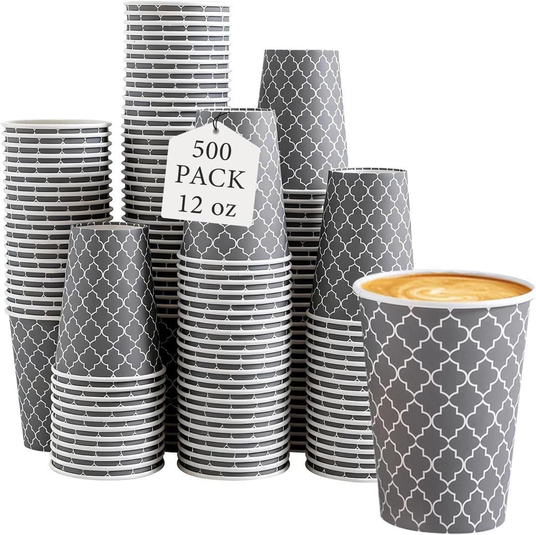 Lamosi Coffee Cups 12OZ 500 Pack, Disposable Coffee Cup, Disposable Cups,12 oz Hot Cups,12 oz Paper Insulated Cup for Cold Hot Drinks (No Lids)