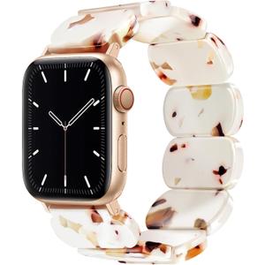 Newlibery Resin Stretchy Watch Bands Women Compatible with Apple Watch 38mm 40mm 41mm 42mm (S11/10) Tortoise Light Bracelet Beaded Elastic Strap for iWatch Series11/10/9/8/7/6/5/4/3/2/1/SE/Ultra (S) (Nougat)