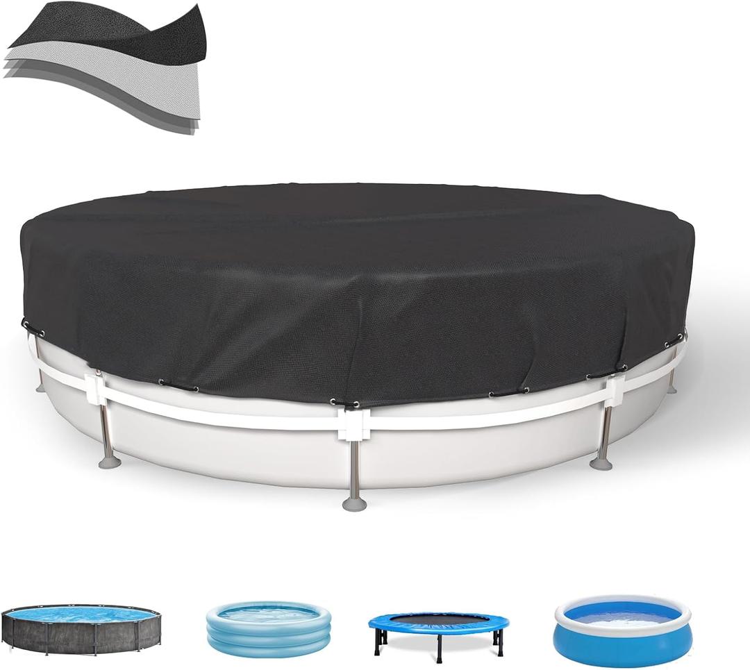 10FT Round Pool Cover, Stock Tank Pool Cover Protector with Pool Cover Accessories, Round Hot Tub Cover Ideal for Waterproof and Dustproof (Black)