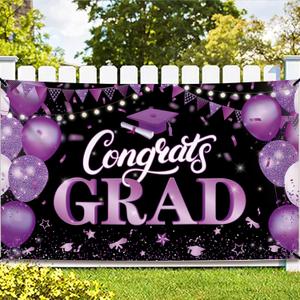 KatchOn, XtraLarge Congrats Grad Banner - 72x44 Inch, Congratulations Banner | Class of 2025, Purple and Black Graduation Decorations 2025 | Graduation Party Decorations | grad party decorations 2025