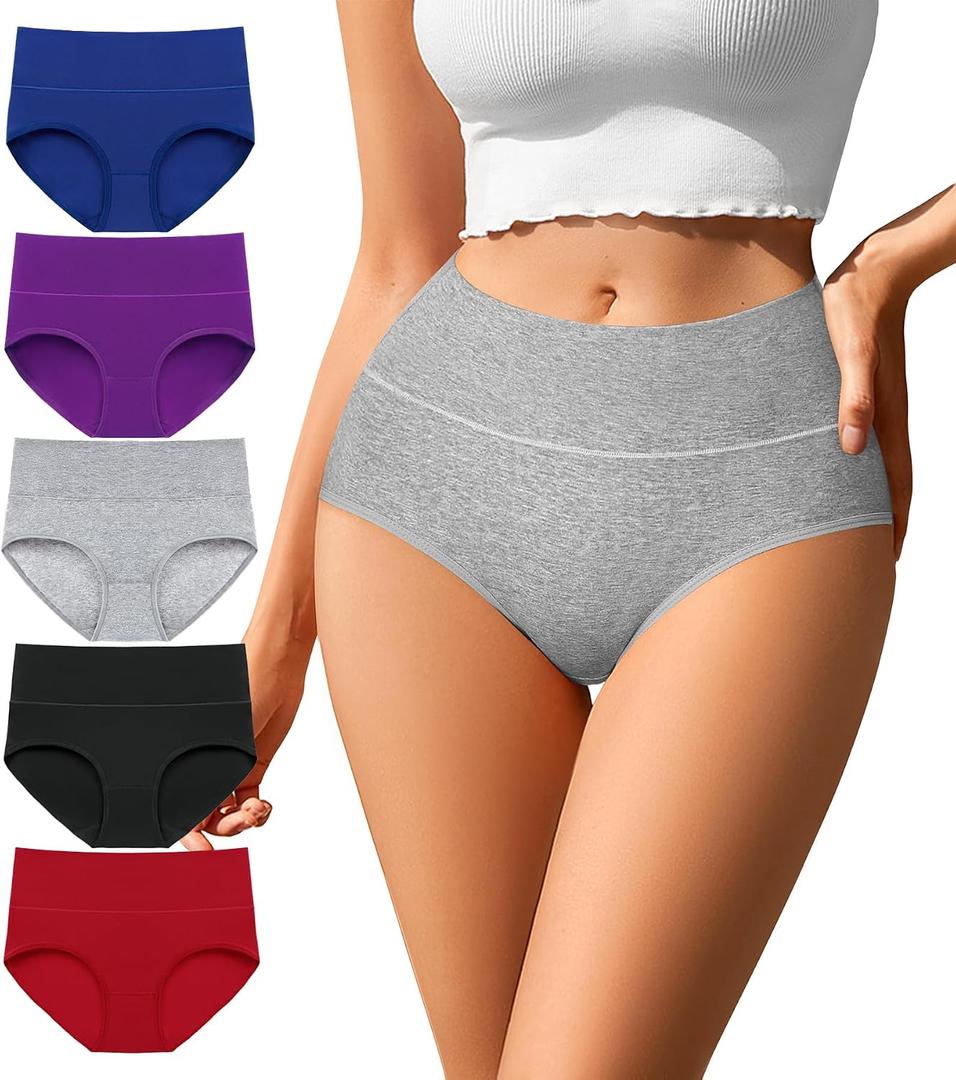 ASIMOON Womens Cotton Underwear High Waisted Postpartum Panties Soft Breathable Full Coverage Ladies Briefs Multipack, Large
