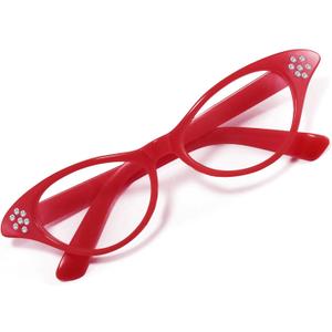 FEISEDY Cat Eye Costume Glasses with Rhinestones Women & Kids 50s 60s Classic Party Cateye Sunglasses B2848 (002 Red Frame)