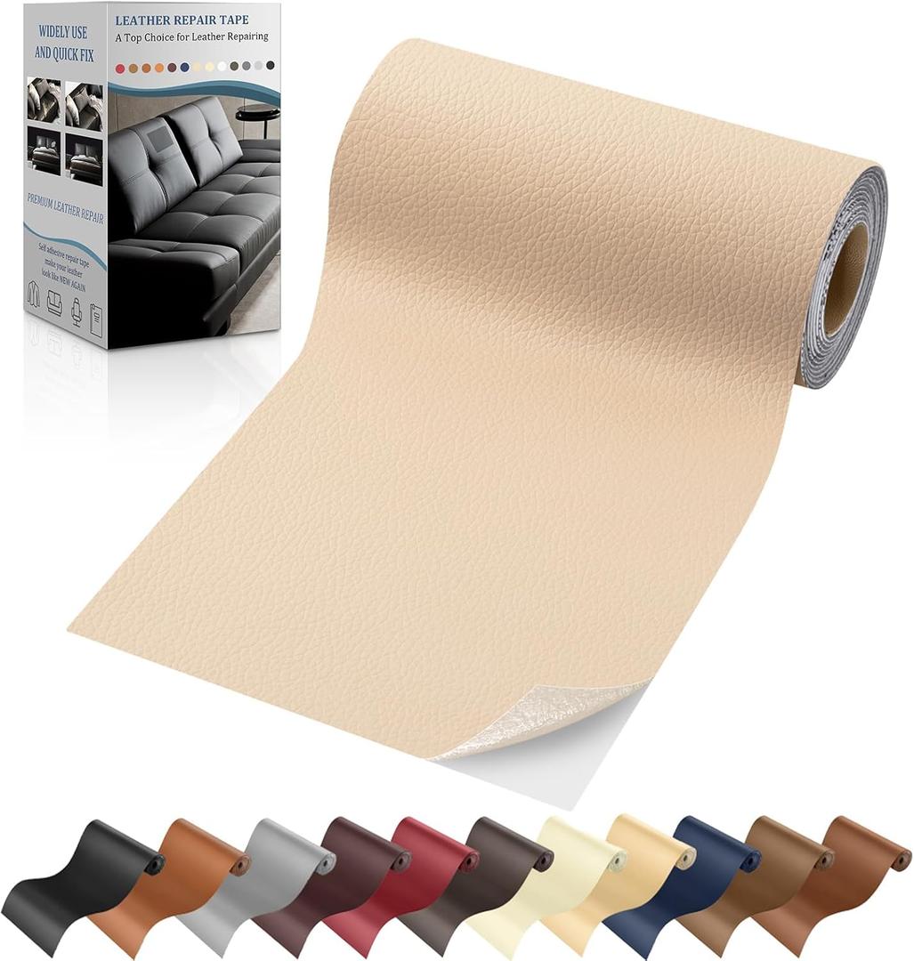 YAFLC Leather Repair Patch for Furniture, 40" x 16" Self Adhesive Leather Repair Kit Vinyl Repair Tape for Car Seat Sofa Jackets Couches Chair  Beige