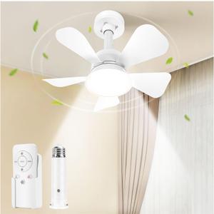 Ceiling Fans with Lights and Remote, Quiet Socket Fan Light with 5 Blades, 3 Color LED Dimmable, Low Profile Ceiling Fan with Light for Bedroom, Garage, Kitchen, Living Room, Patio (Pure White)