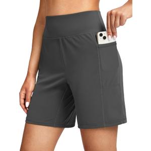 G Gradual Women's 7'' Athletic Long Shorts with Pockets High Waisted Stretch Bermuda Shorts for Women Walking Workout Casual L