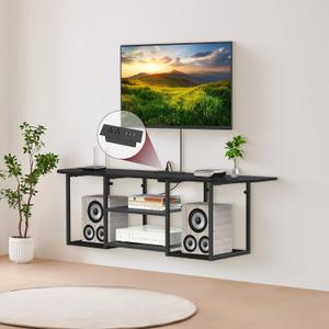 Floating TV Stand with Power Outlet for 50 60 Inches TV,Wall Mounted Media Console with Open Storage ShelvesModern Entertainment Center for Living Room,Bedroom(Black)