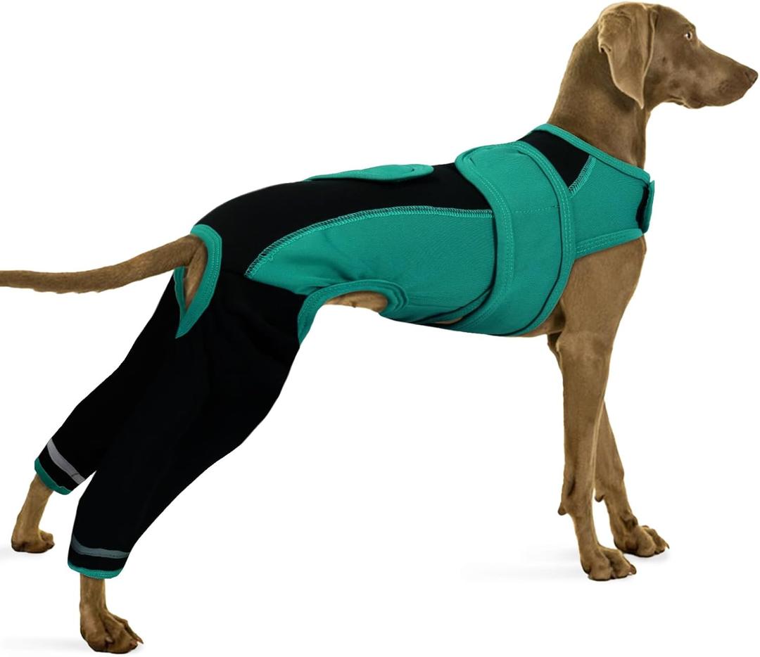 Yternal Dog Recovery Suit-Dog Hind Leg Recovery Sleeve for ACL TPLO Surgery -Adjustable Soft Anti-Licking Wrap with Reflective Strips & Anxiety Relief,for Female and Male Green 2XL