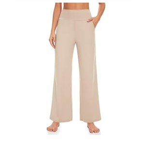 we fleece Wide Leg Yoga Pants for Women with Pockets - High Waisted Stretch Workout Lounge Pants, Buttery Soft Palazzo Leggings for Yoga, Work, Casual Apricot