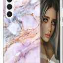 JAHOLAN Galaxy S23 Case Fashion Marble Design Clear Bumper Glossy TPU Soft Rubber Silicone Cover Phone Case for Samsung Galaxy S23 5G 6.1" 2023 - Purple Pink