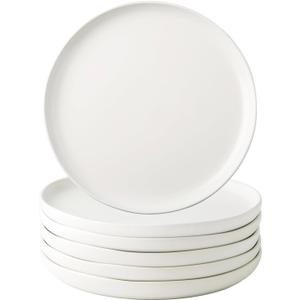 AmorArc Ceramic Dinner Salad Plates Set of 6, Wavy Rim 8.5 Inch Dish Set, The Dessert,Salad, Appetizer, Small Dinner etc Plate,Microwave, Dishwasher Safe, Scratch Resistant - Matte White