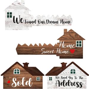 Sintuff 2 Pieces Sold Signs, Double Sided Social Media Photo Props, House Shaped and Home Key Shaped Decor Closing Gift Double Sided Agent Supplies and Signs (16.5)