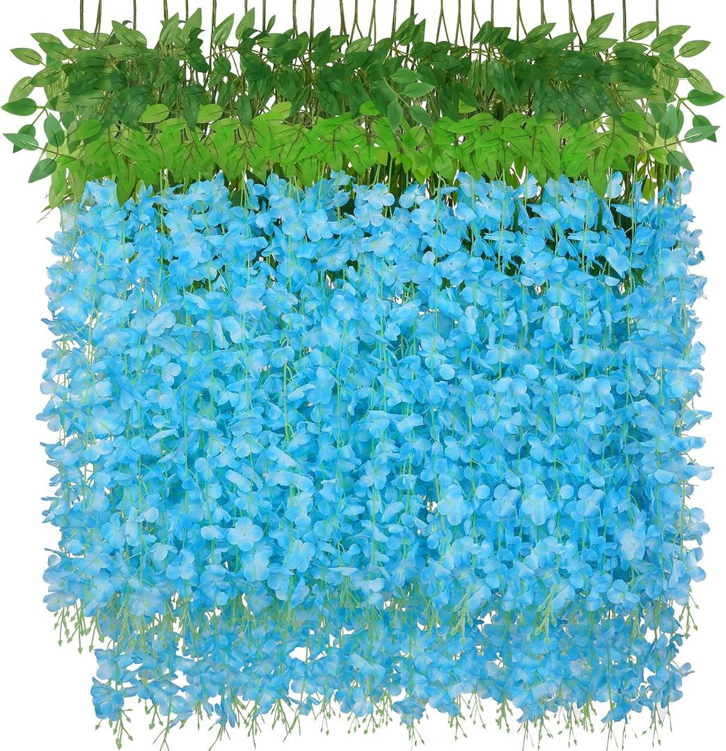 BLEUM CADE 36Pcs Blue Fake Wisteria Hanging Flowers, 3.6Ft/Pcs Artificial Wisteria Garland, Hanging Flowers for Wedding Party Home Backdrop Wall Decoration