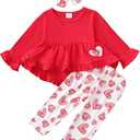 Kucnuzki Baby Girl Clothes Toddler Girl Outfit Ruffle Sleeve Shirt Floral Pant Set Fall Winter Clothing for Girl