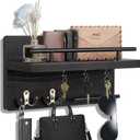 OurWarm Key Holder for Wall Decorative with 5 Key Hooks, Wall Mounted Key Hangers for Wall with Mail Key Rack, Wooden Mail Organizer with Shelf (Black)