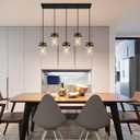 Pendant Lighting for Kitchen Island, Dining Room Light Fixture Black, 5-Light Hanging Linear Chandeliers with Clear Glass Shade Farmhouse Chandeliers for Dining Room(E26 Bulb Base)