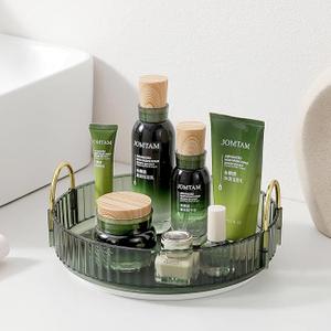 Rotating Makeup Organizer for Vanity, Skincare Make Up Organizers for Bathroom Counter, Clear Perfume Dresser Cosmetic Storage Display Case Holder 360 Spinning,1 Tier, Green