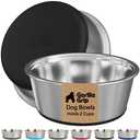 GORILLA GRIP Dog Bowls, Food Grade 304 Stainless Steel, Holds 2 US Cups Each (16 fl oz) Food and Water Bowl for Feeding Dogs and Cats, Dishwasher Safe, Rust Resistant BPA Free Rubber Base, 2 Set Black